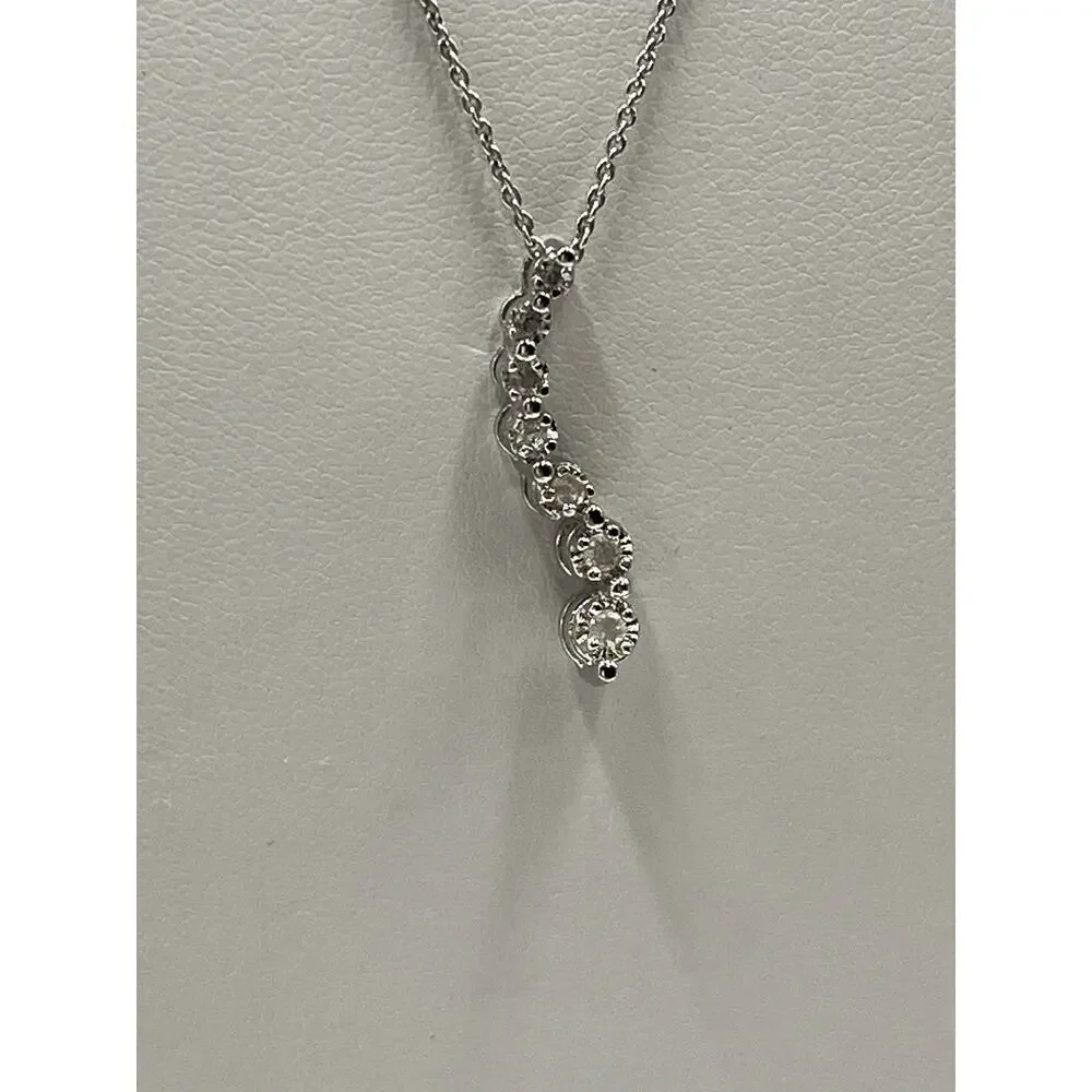 Sterling Sterling Marsala Curved Wavy 7‎ Stone Diamond Journey Pendant Necklace